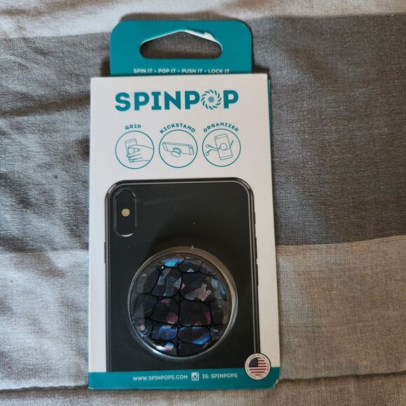 SpinPop: Phone Grip & Stand‎ - Iridescent Black Crocodile - Picture 1 of 2
